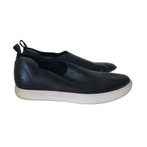 Kenneth‎ Cole Sz 7 Black Leather Slip on Sneakers Quiet Luxury Minimalist Basic